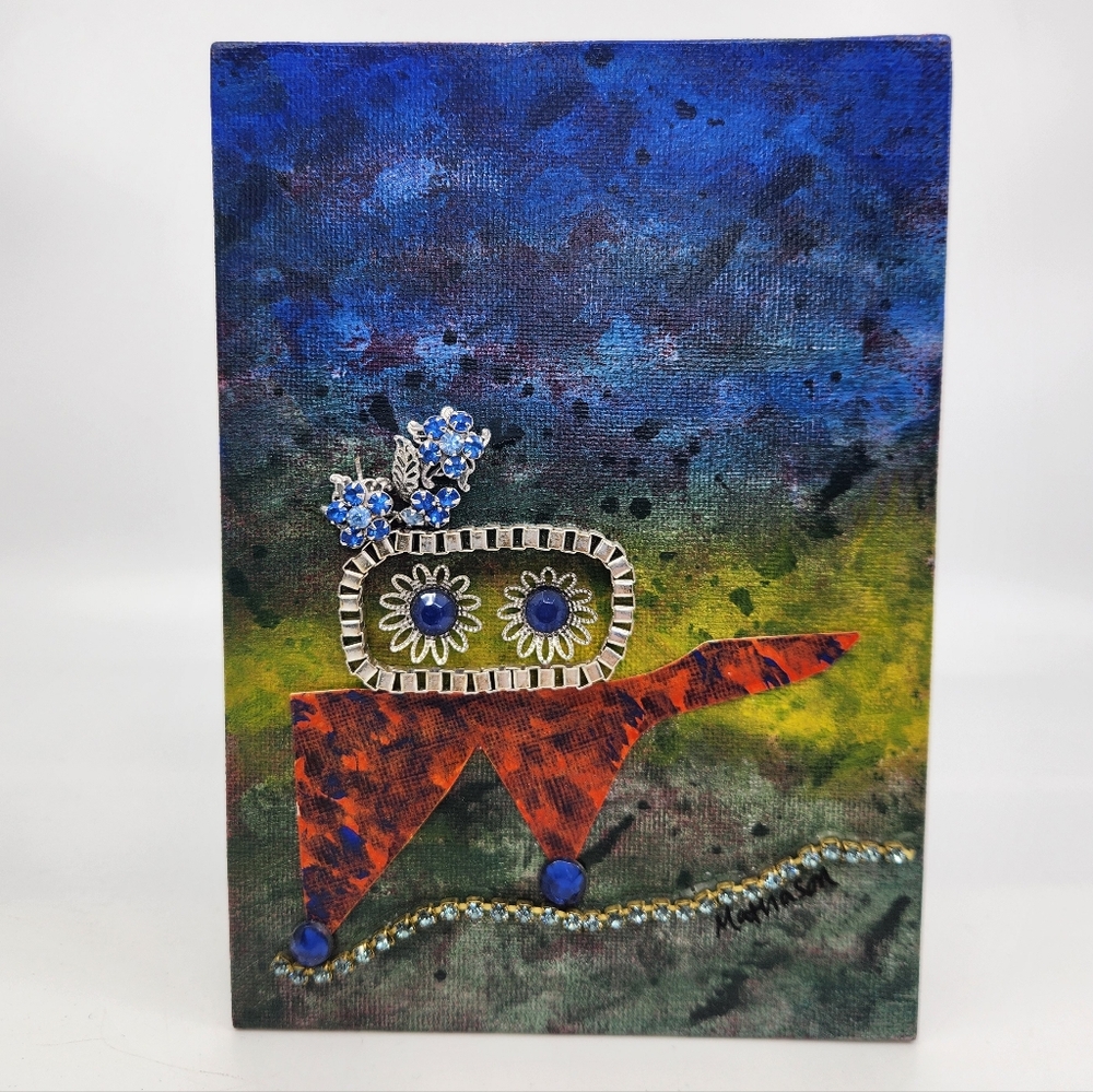 Mixed Media Art Panting with Collage and Jewelry Pieced by BRD
